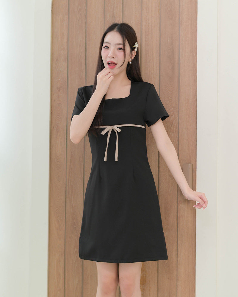 Bamboo Dress -簡潔小腰帶配襯連身裙- Black 黑色 (CB690)