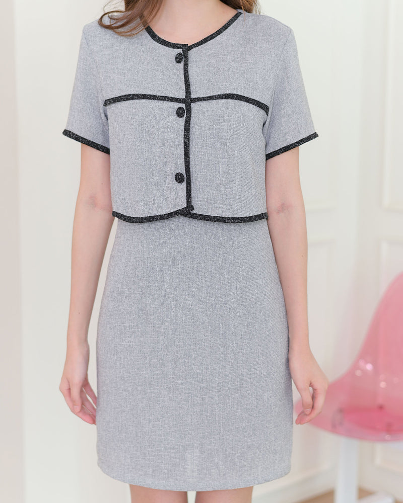 Ida Dress 小香風仿兩件外套連身裙- Gray 灰色 (CB630)