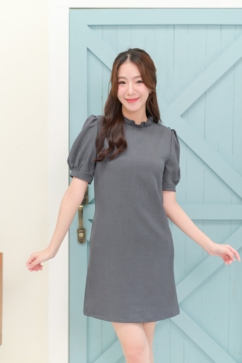 Sunshine Dress 圓領泡泡袖直身連身裙- Dark Gray 深灰色 (CB620)