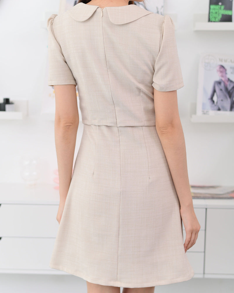 Fiona Dress -可愛仿兩件麻質套裝連身裙- Beige 米色 (CB691)