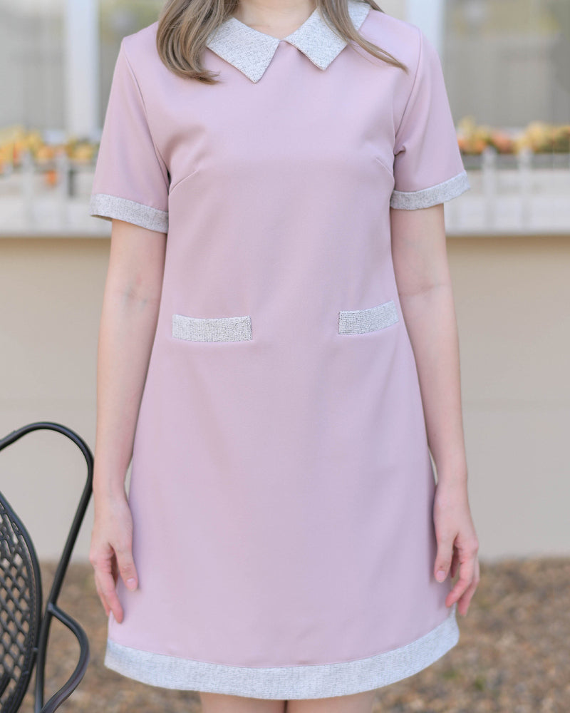 Icream dress 可愛小領口拼色口袋A型連身裙 - Light Pink 淺粉紅色 (CB612)
