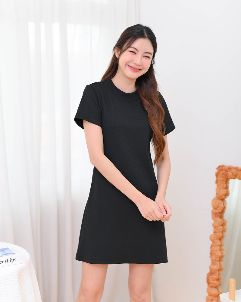 Ninie Dress 休閑彈性純色連身裙 - Black 黑色 (CB644)
