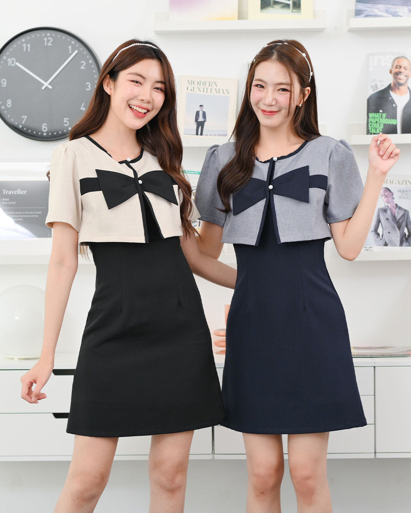 Olivia Dress - 拼色設計小外套連身裙- Navy 海藍色 (CB692)