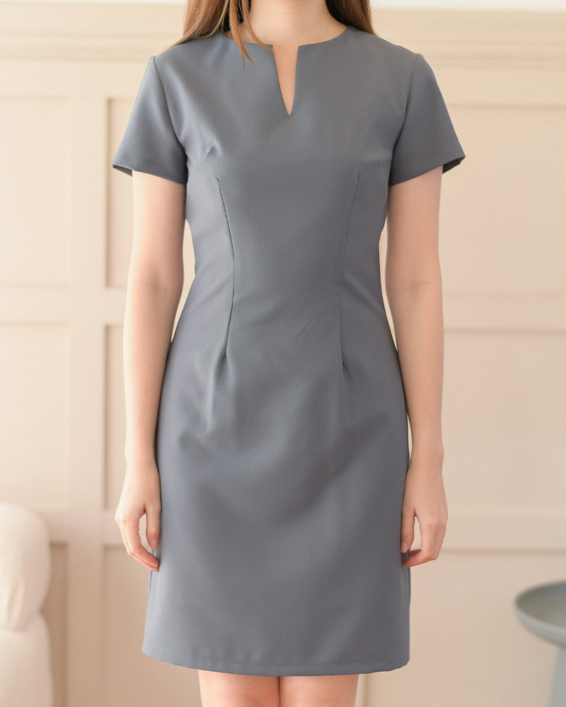 Basic Me Dress 簡約V領修身連身裙- Deep Grey 深灰色 (CB531)