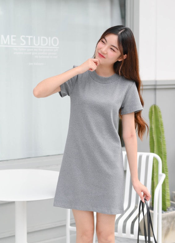 Ninie Dress 休閑彈性純色連身裙 - Gray 灰色 (CB644)