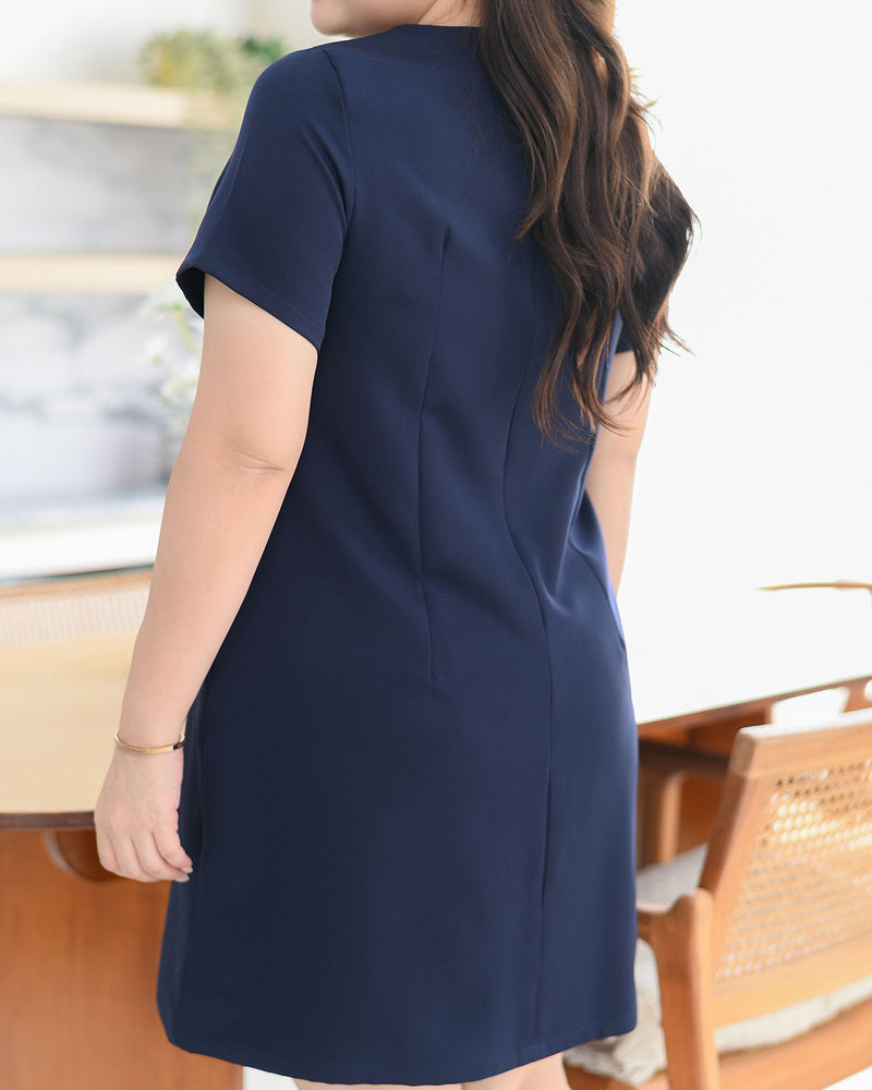 Pocket me Dress 前口袋設計圓領輕便連身裙 - Navy 深藍色 (CB544 oversize)