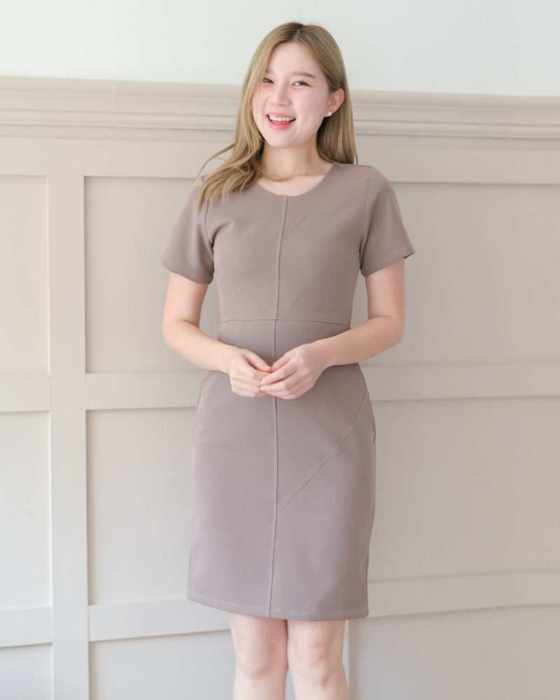 Niko Dress 短袖圓領中長修身連身裙 - Light Brown 淺啡色 (CB613)