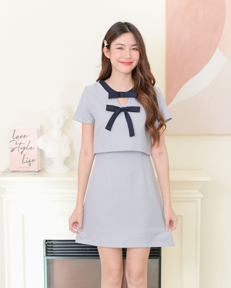 Bowie Dress 雙蝴蝶拼領口短袖連身裙- Baby Blue 淺藍色 (CB627)