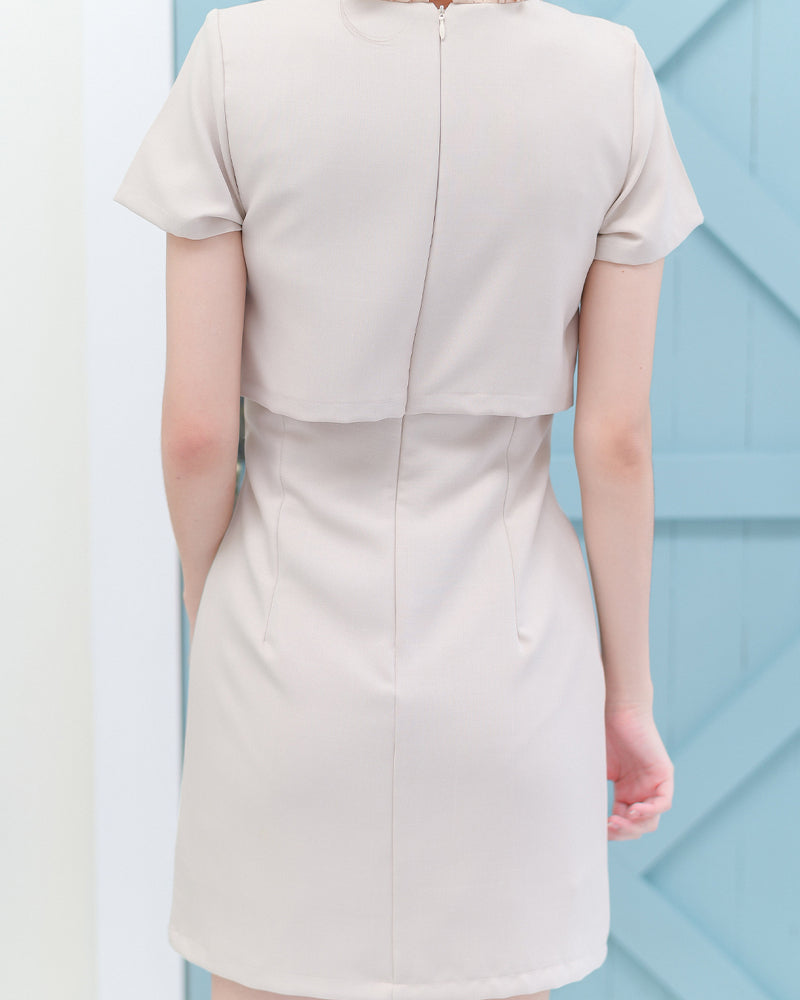 Tata Dress 花花仿小外套短袖連身裙- Beige 米色 (CB628)