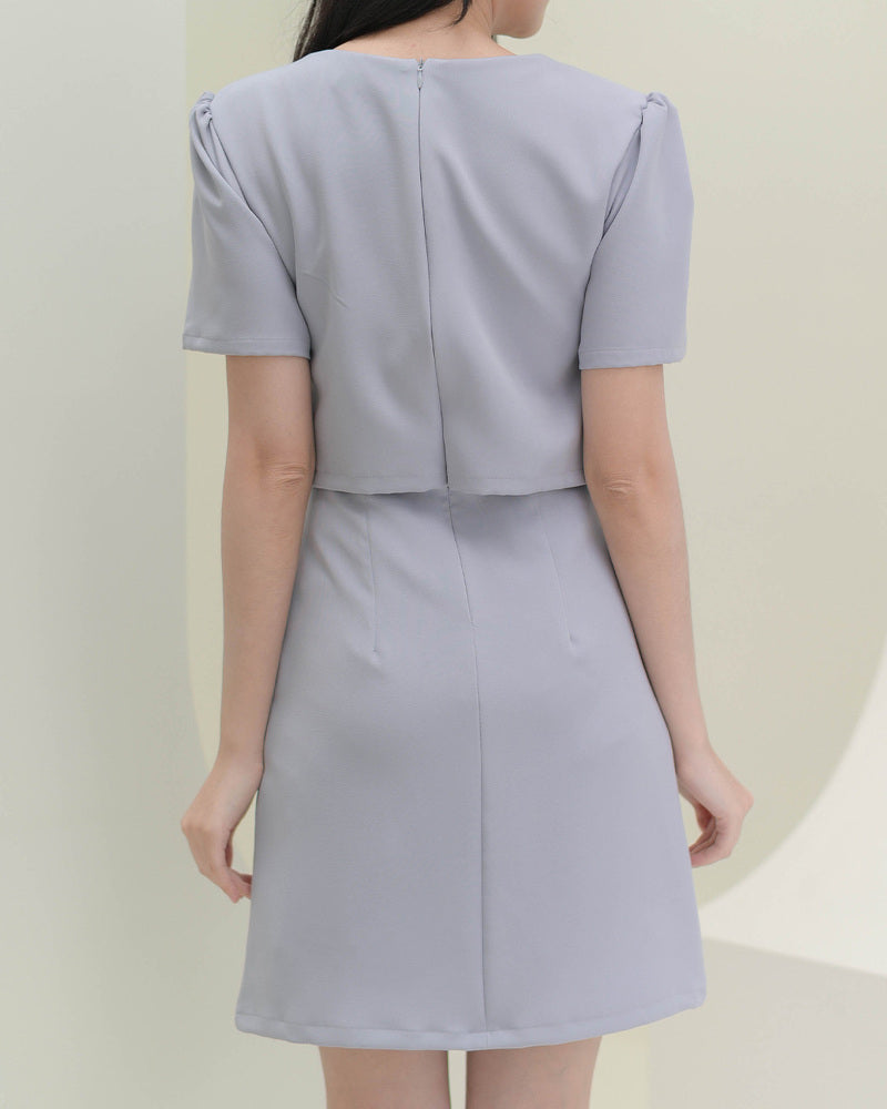 Bomin Dress -氣質仿兩件套裝連身裙- Grey Blue 灰藍色 (CB689)