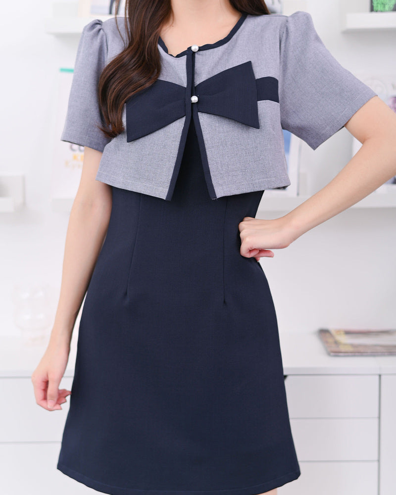 Olivia Dress - 拼色設計小外套連身裙- Navy 海藍色 (CB692)
