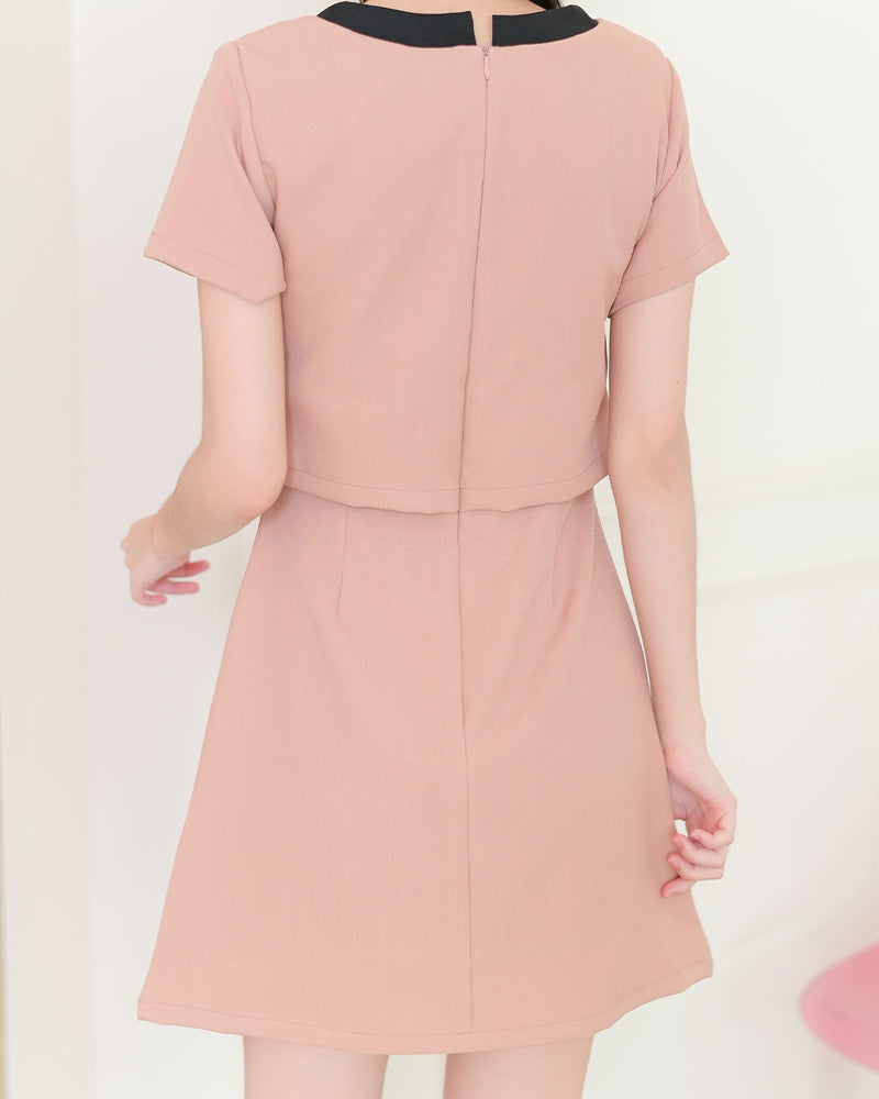 Bowie Dress 雙蝴蝶拼領口短袖連身裙- Orange Pink 粉橙色 (CB627)