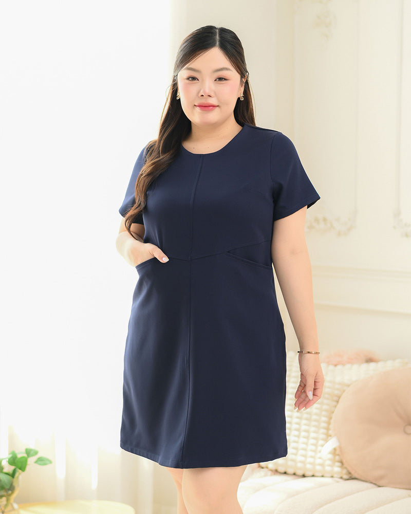 Pocket me Dress 前口袋設計圓領輕便連身裙 - Navy 深藍色 (CB544 oversize)