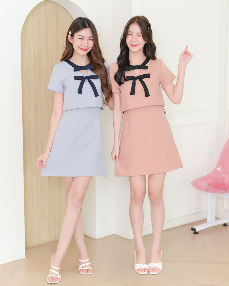 Bowie Dress 雙蝴蝶拼領口短袖連身裙- Baby Blue 淺藍色 (CB627)