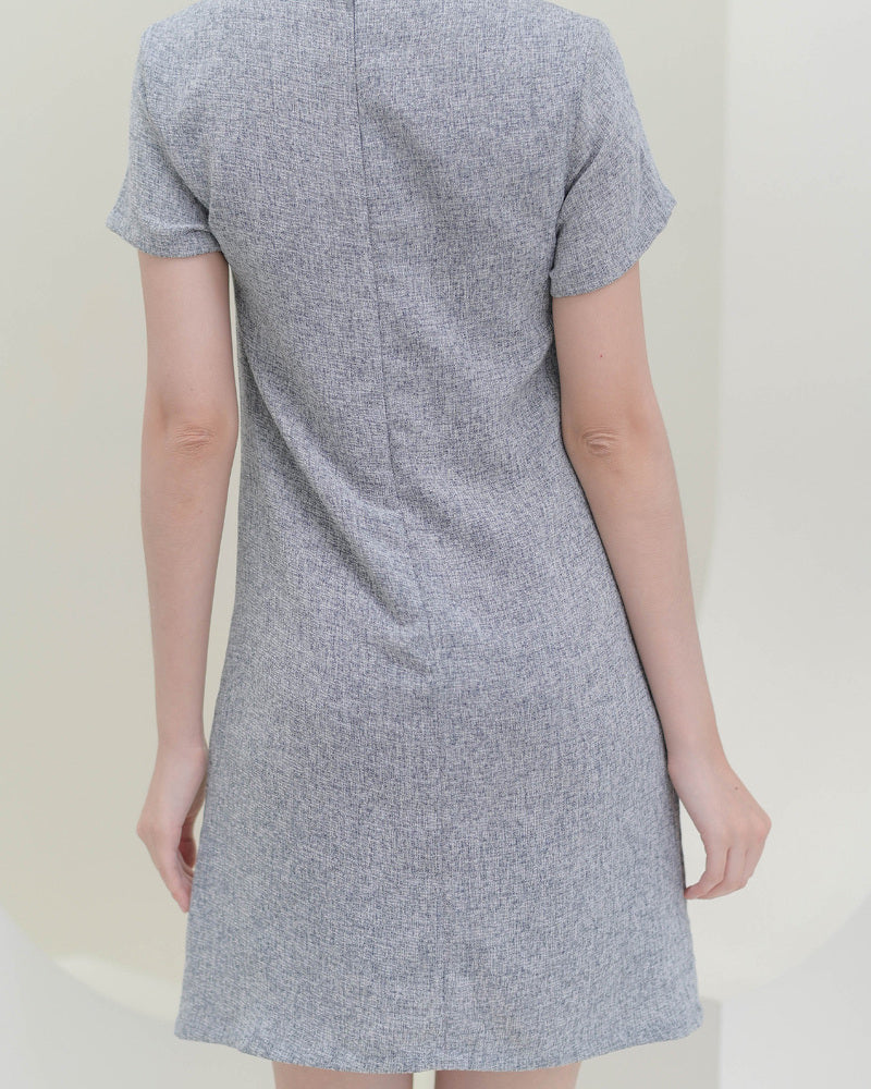 Anda Dress -秋冬配搭珍珠配飾圓領連身裙- Grey 灰色 (CB688)