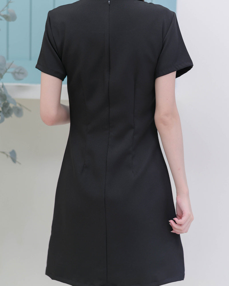 Bamboo Dress -簡潔小腰帶配襯連身裙- Black 黑色 (CB690)