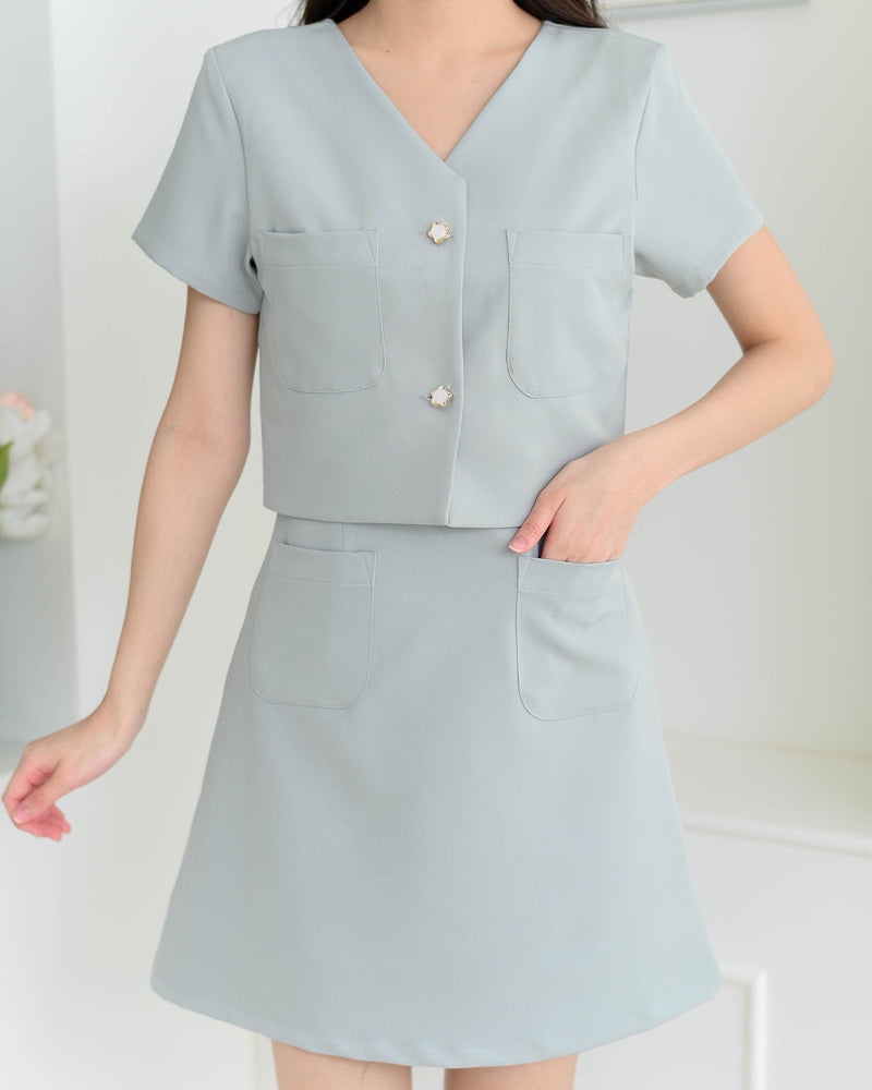 <NEW> Josie Dress 純色前口袋修身連身裙- Light Blue 淺藍色 (CB682)