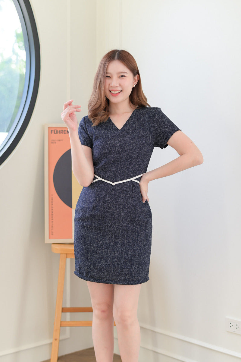 Barbara Dress 最強收腰效果V領短袖連身裙 - Chanell Navy 小香深藍色 (CB548)