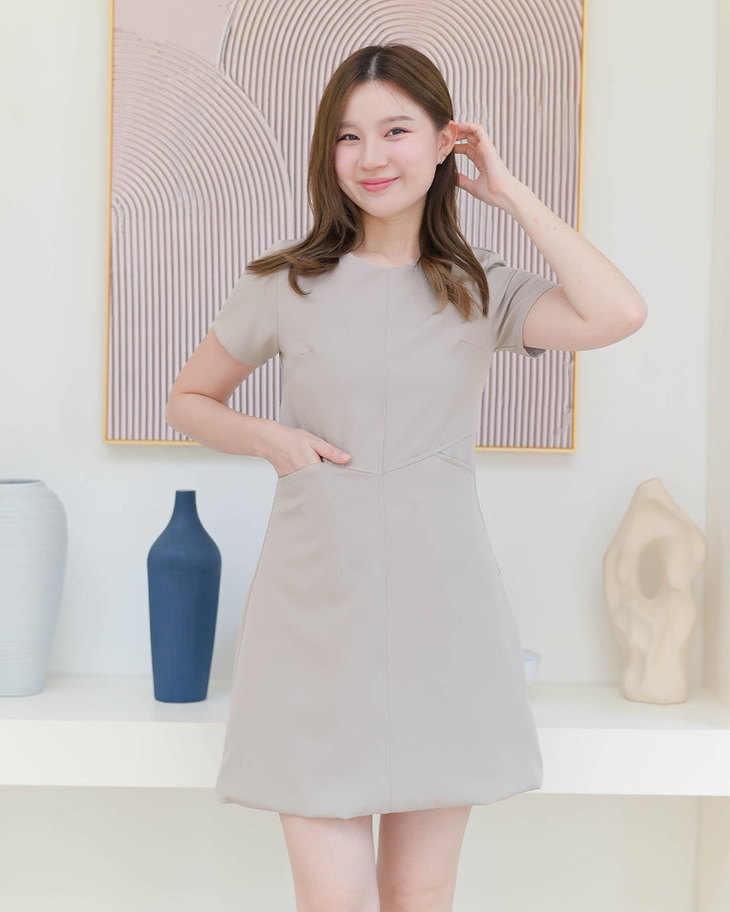Pocket me Dress 前口袋設計圓領輕便連身裙 - Cream 奶油色 (CB544)