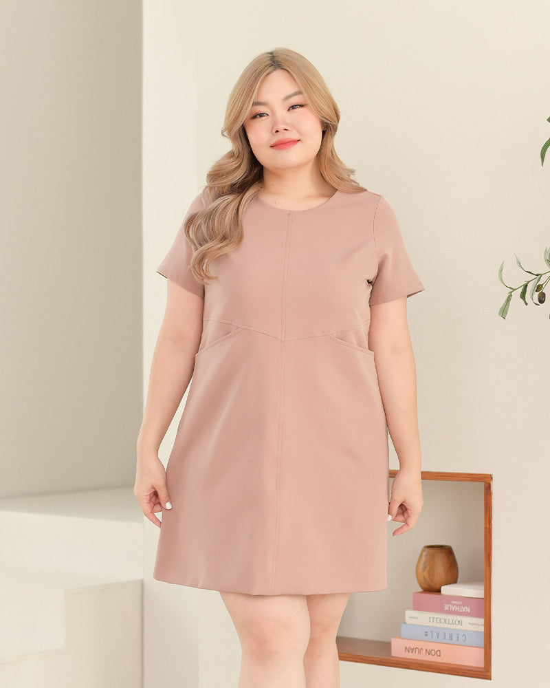 Pocket me Dress 前口袋設計圓領輕便連身裙 - Light Rose Pink 淺玫瑰粉色 (CB544 oversize)