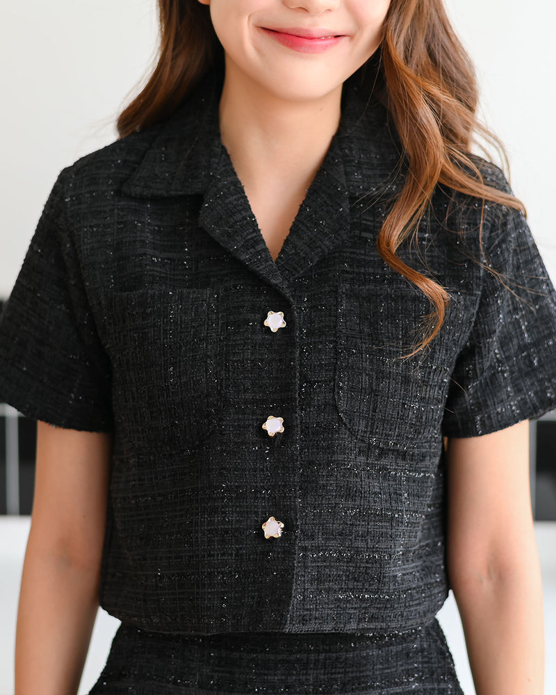 Nava Top V領小香風小外套上衣 - Black 黑色 (CB643)