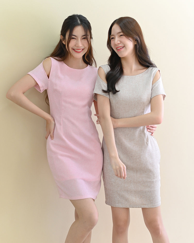 <減價清貨> Fomi Dress 超美空袖修身連身裙- Beige 米白色 (CB636)