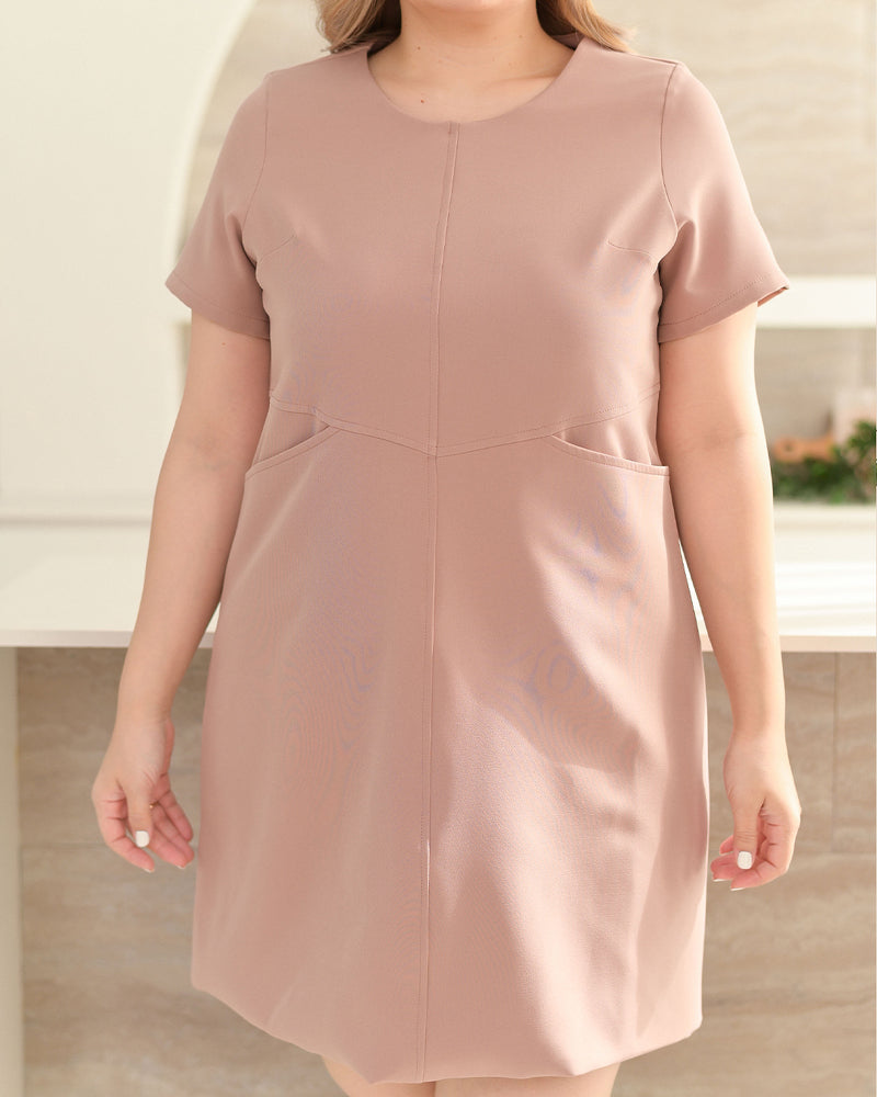 Pocket me Dress 前口袋設計圓領輕便連身裙 - Light Rose Pink 淺玫瑰粉色 (CB544 oversize)
