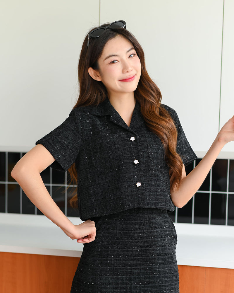 Nava Top V領小香風小外套上衣 - Black 黑色 (CB643)