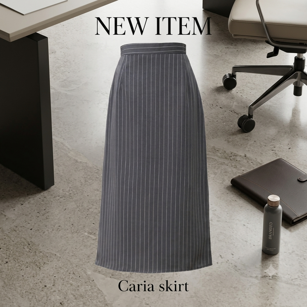 Caria Skirt 半截間紋西裝長裙- Dark Grey 深灰色 (CB706) (Copy)