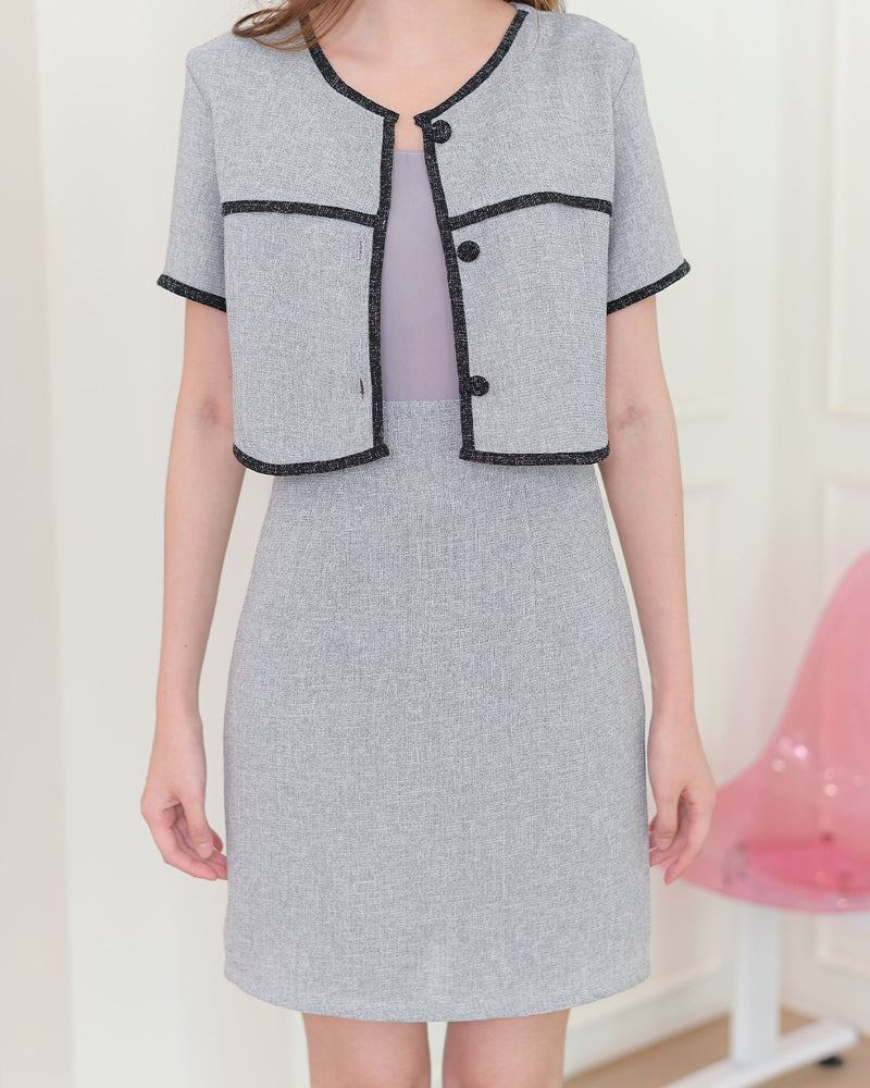 Ida Dress 小香風仿兩件外套連身裙- Gray 灰色 (CB630)