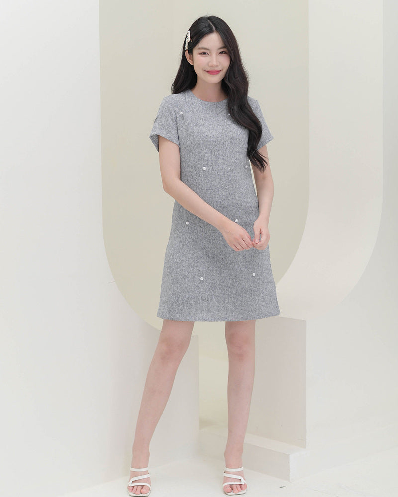 Anda Dress -秋冬配搭珍珠配飾圓領連身裙- Grey 灰色 (CB688)