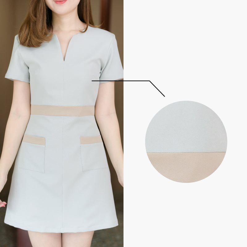 Vanisa Dress 柔軟V領雙色連身裙 - Light Gray 淺灰色 (CB552)