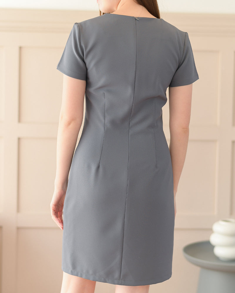 Basic Me Dress 簡約V領修身連身裙- Deep Grey 深灰色 (CB531)