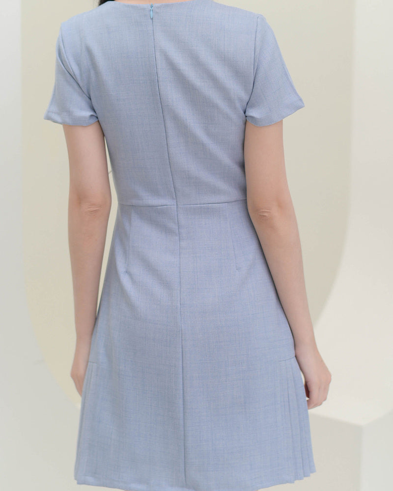 CB687 Nuna Dress -氣質圓領麻質布料連身裙- Grey Blue 藍灰色