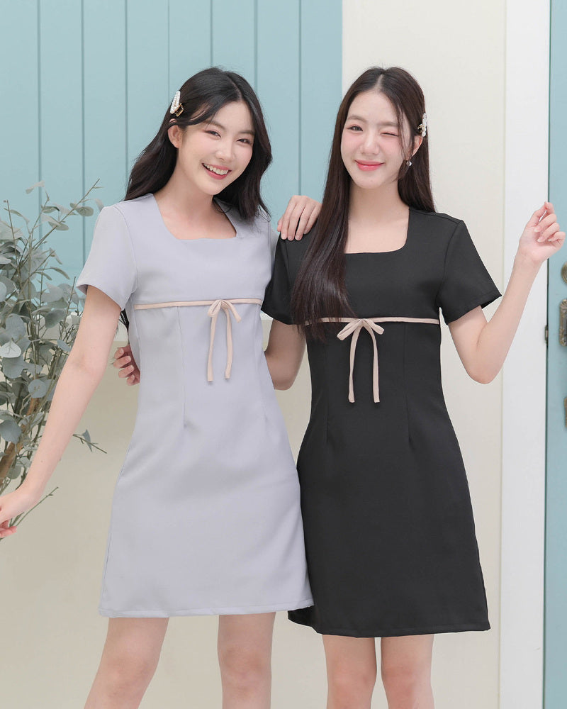 Bamboo Dress -簡潔小腰帶配襯連身裙- Grey 灰色 (CB690)