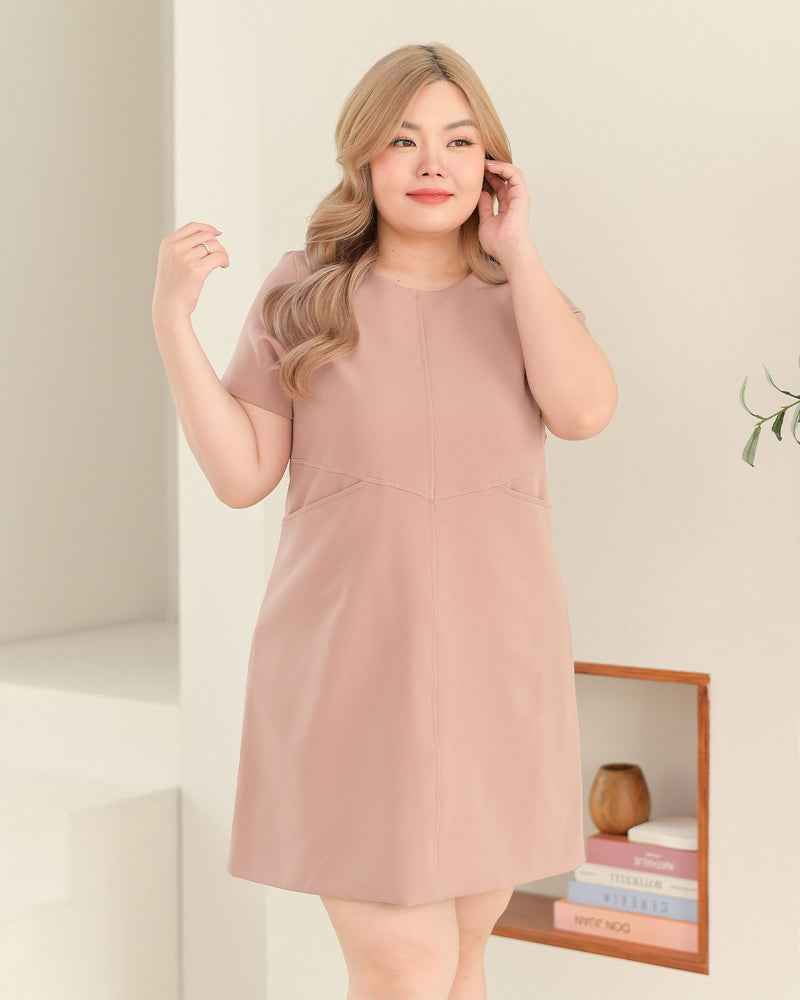 Pocket me Dress 前口袋設計圓領輕便連身裙 - Light Rose Pink 淺玫瑰粉色 (CB544 oversize)