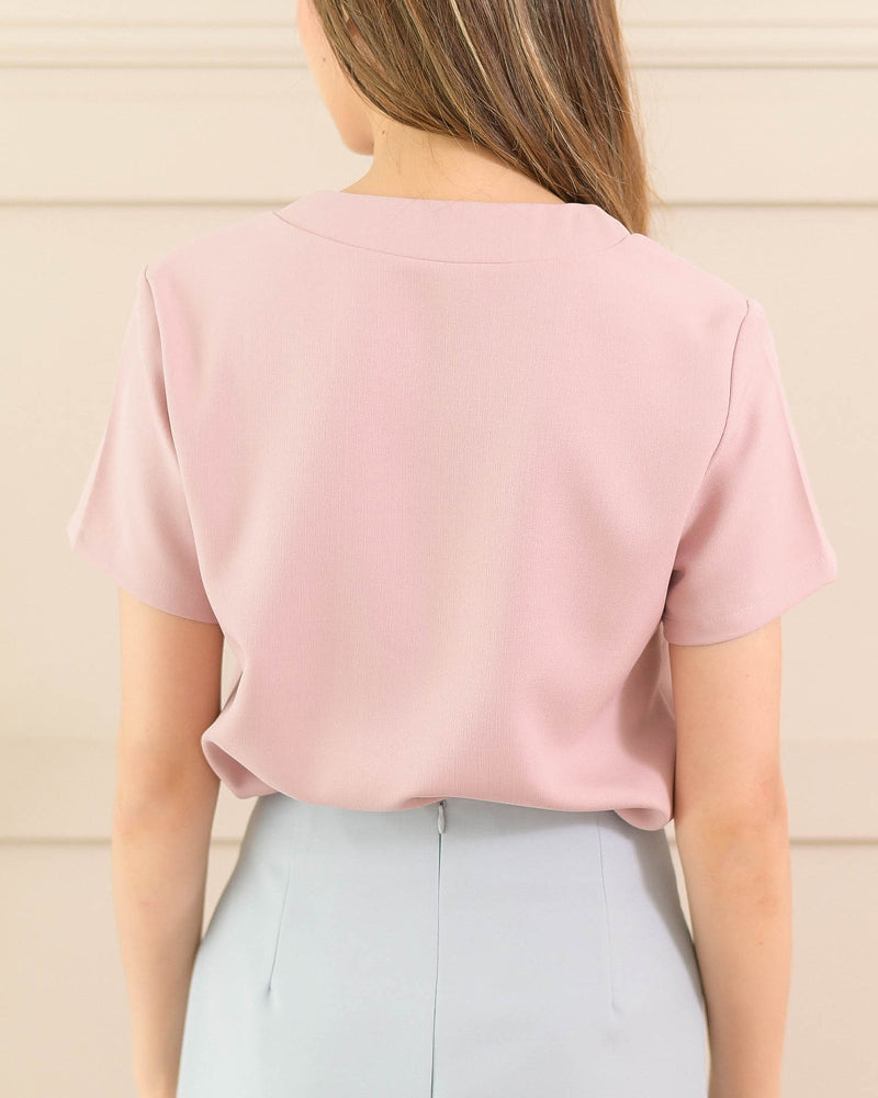 Semi Top V領簡約短袖上衣- Pink 粉紅色 (CB626)
