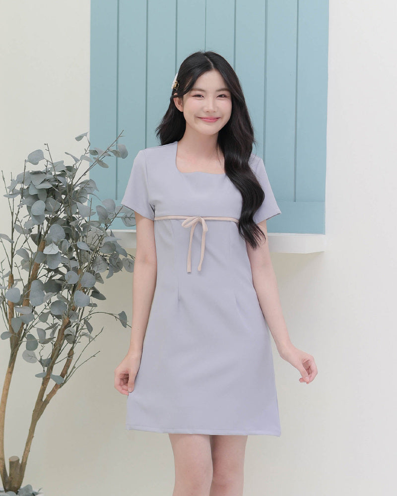 Bamboo Dress -簡潔小腰帶配襯連身裙- Grey 灰色 (CB690)