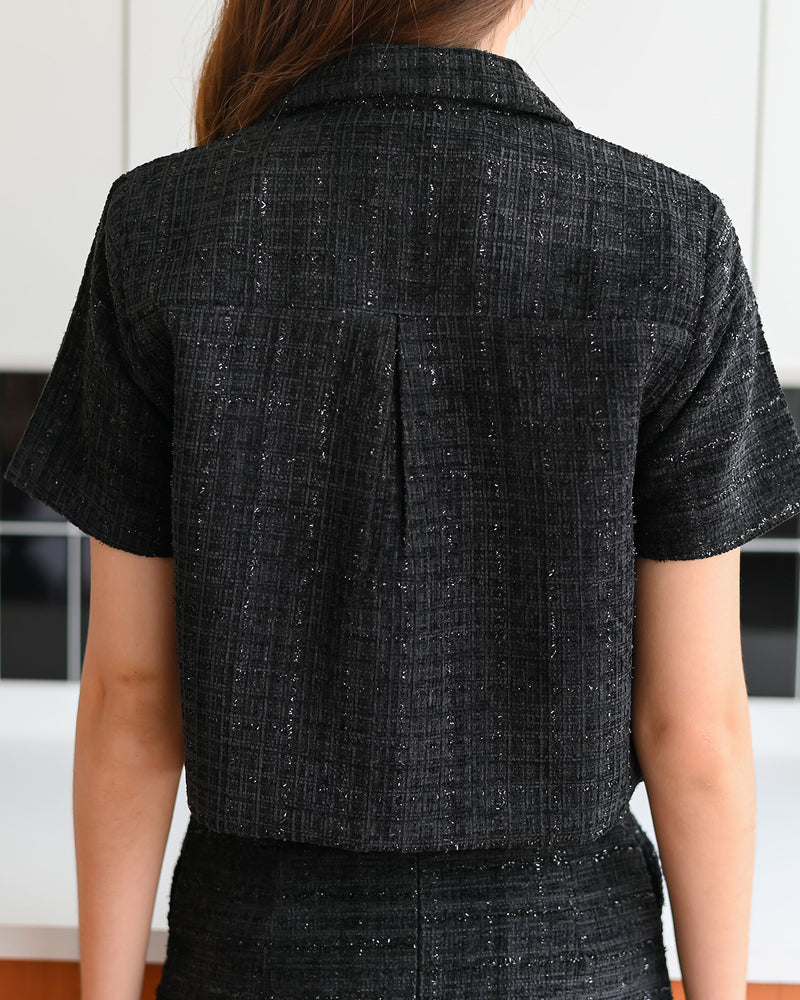 Nava Top V領小香風小外套上衣 - Black 黑色 (CB643)