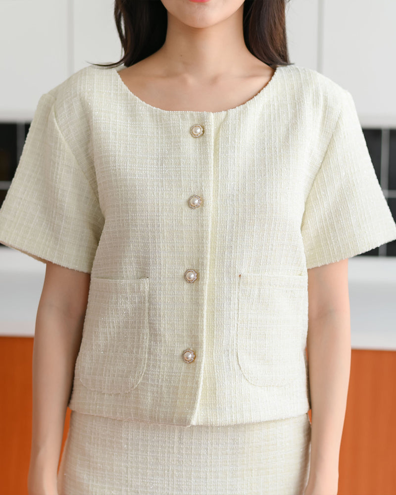 Neni Top 圓領小香風小外套上衣 - Cream 奶油色 (CB641)