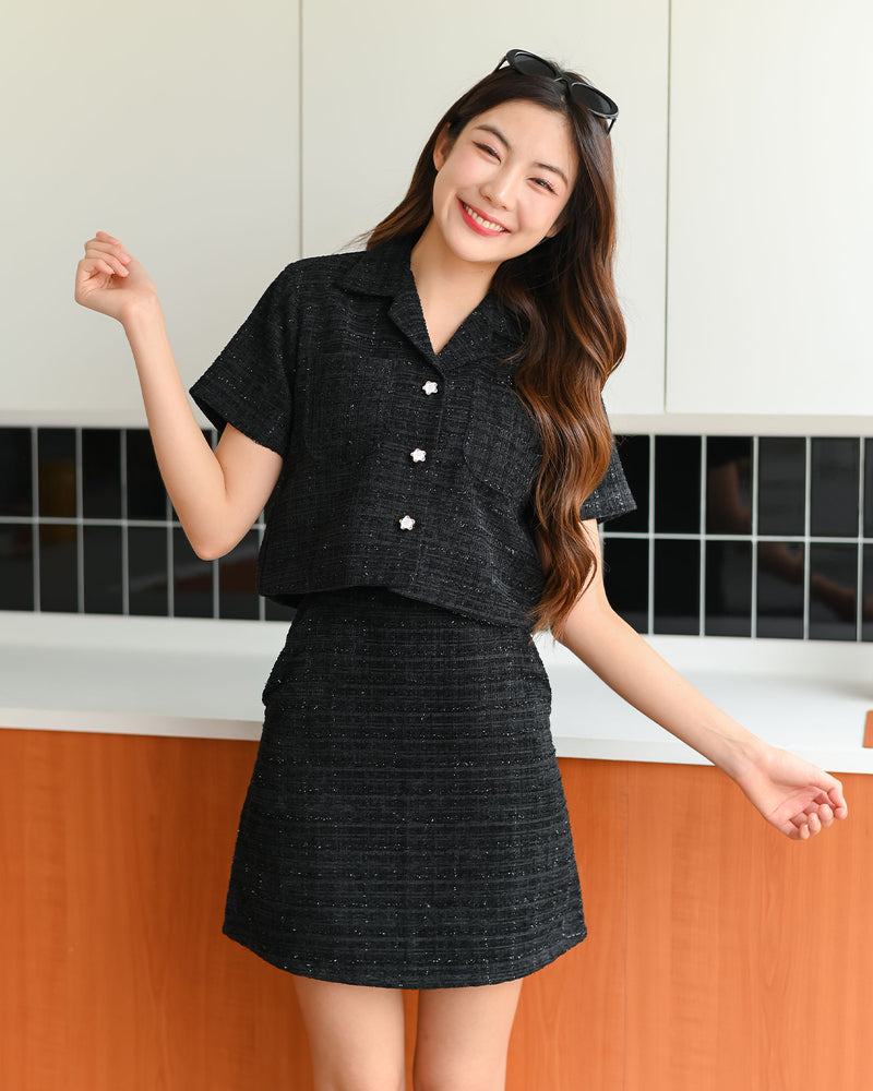 Nava Top V領小香風小外套上衣 - Black 黑色 (CB643)