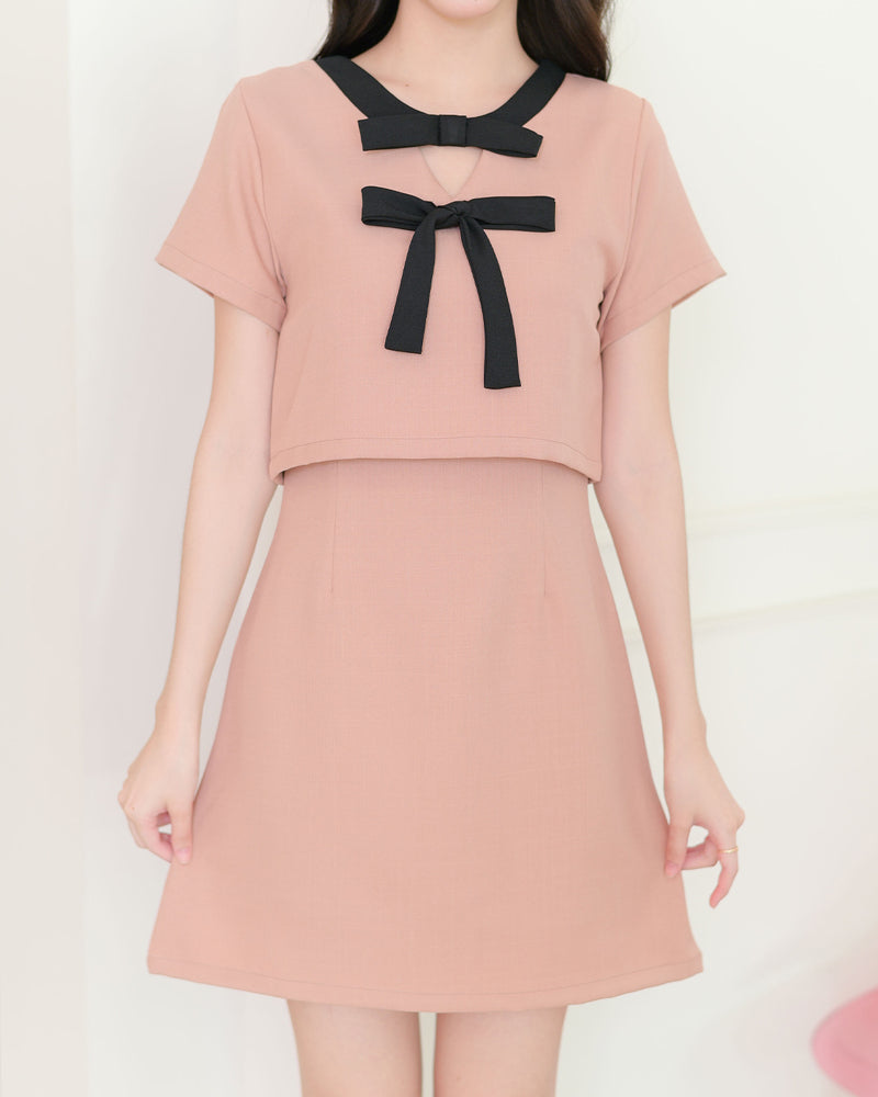 Bowie Dress 雙蝴蝶拼領口短袖連身裙- Orange Pink 粉橙色 (CB627)