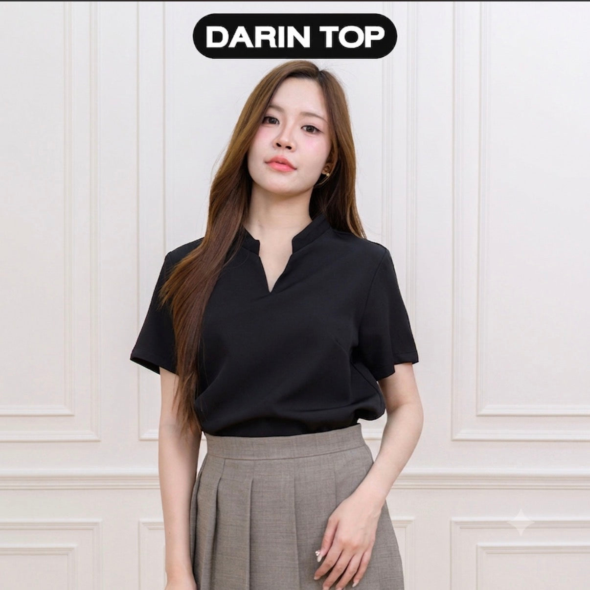Darin Top V企簡約短袖上衣- Black 黑色 (CB711)