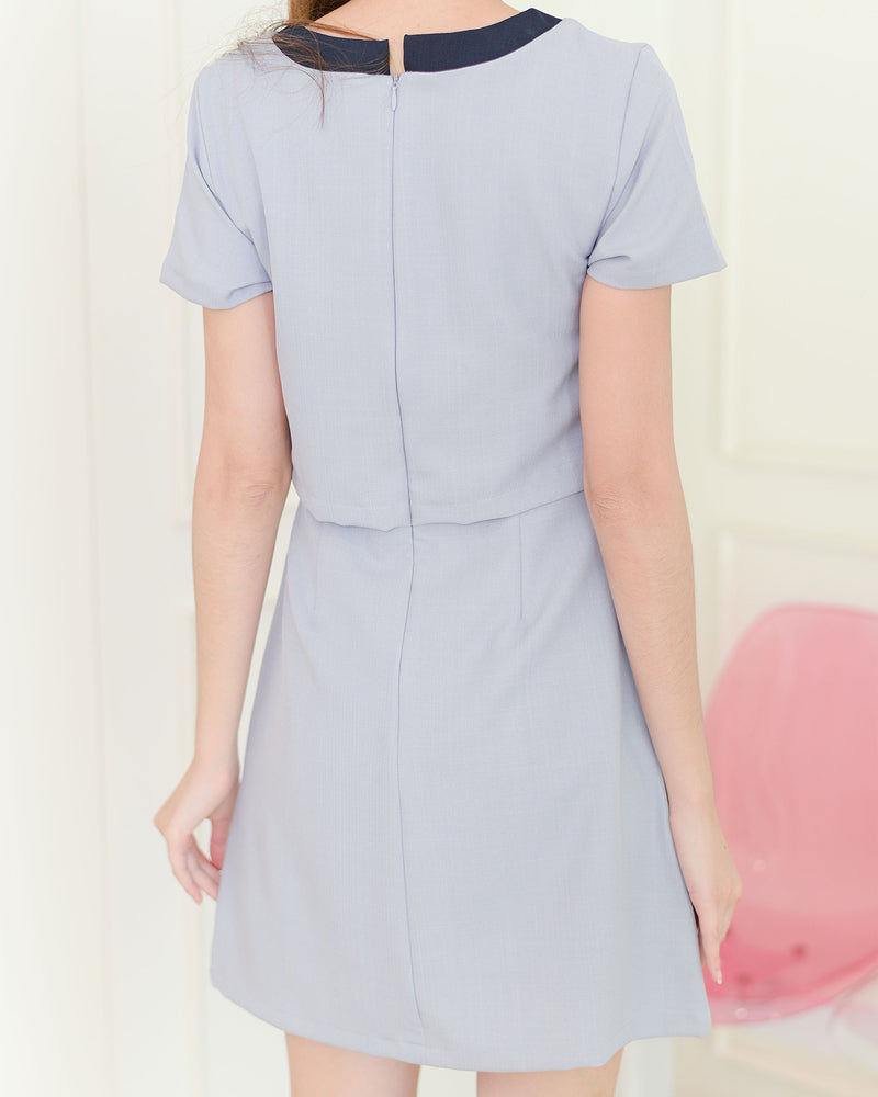 Bowie Dress 雙蝴蝶拼領口短袖連身裙- Baby Blue 淺藍色 (CB627)