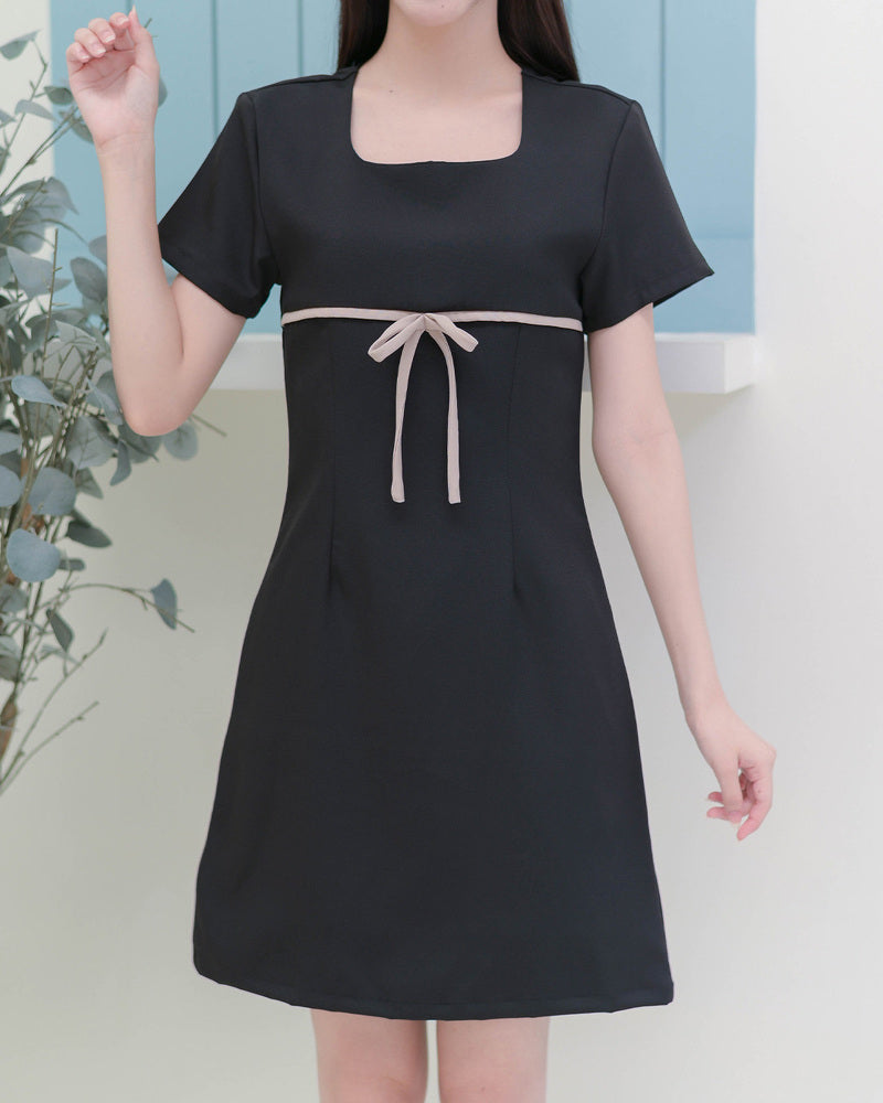 Bamboo Dress -簡潔小腰帶配襯連身裙- Black 黑色 (CB690)