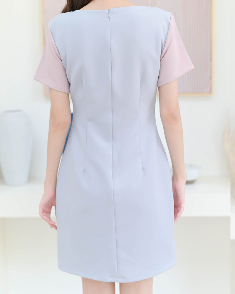 Kate Dress 拼色圓領修身連身裙- Light Blue 淺藍色 (CB622)