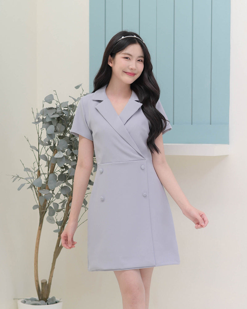 Tori Dress 西裝V領連身裙- Grey Blue 灰藍色 (CB684)