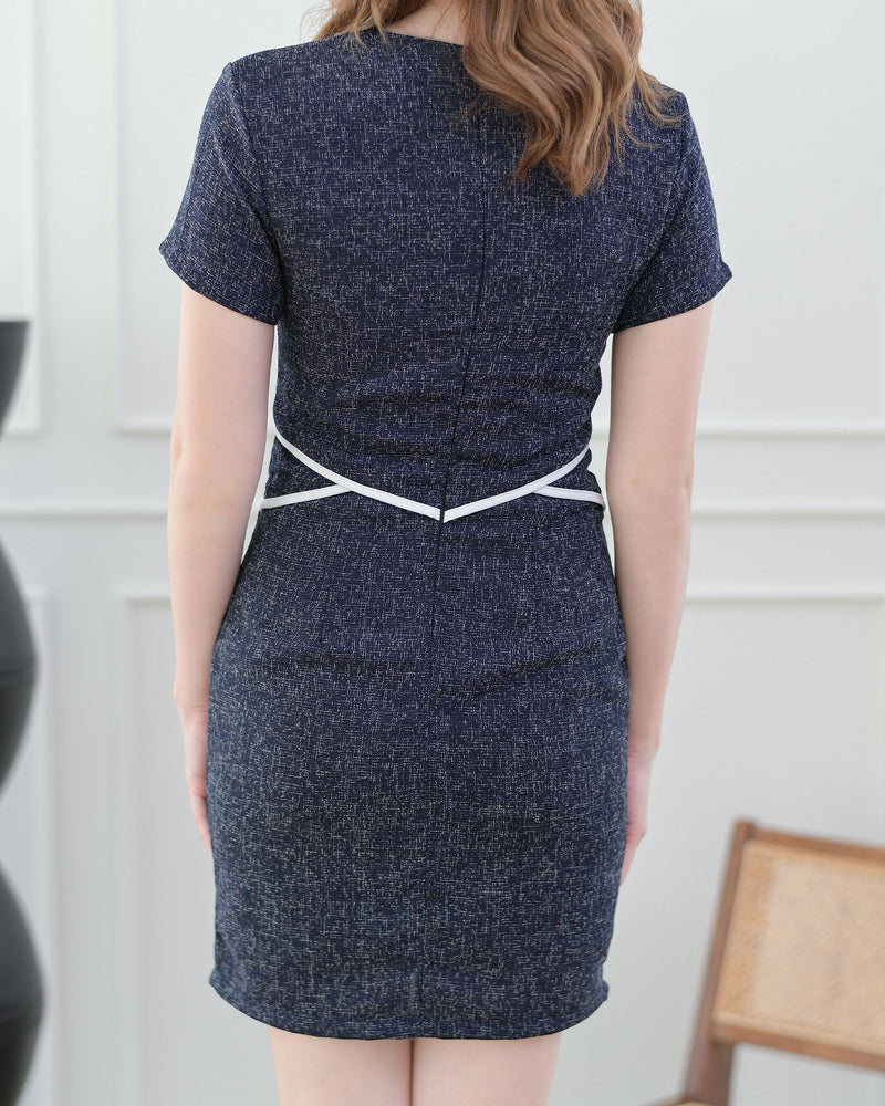 Barbara Dress 最強收腰效果V領短袖連身裙 - Chanell Navy 小香深藍色 (CB548)
