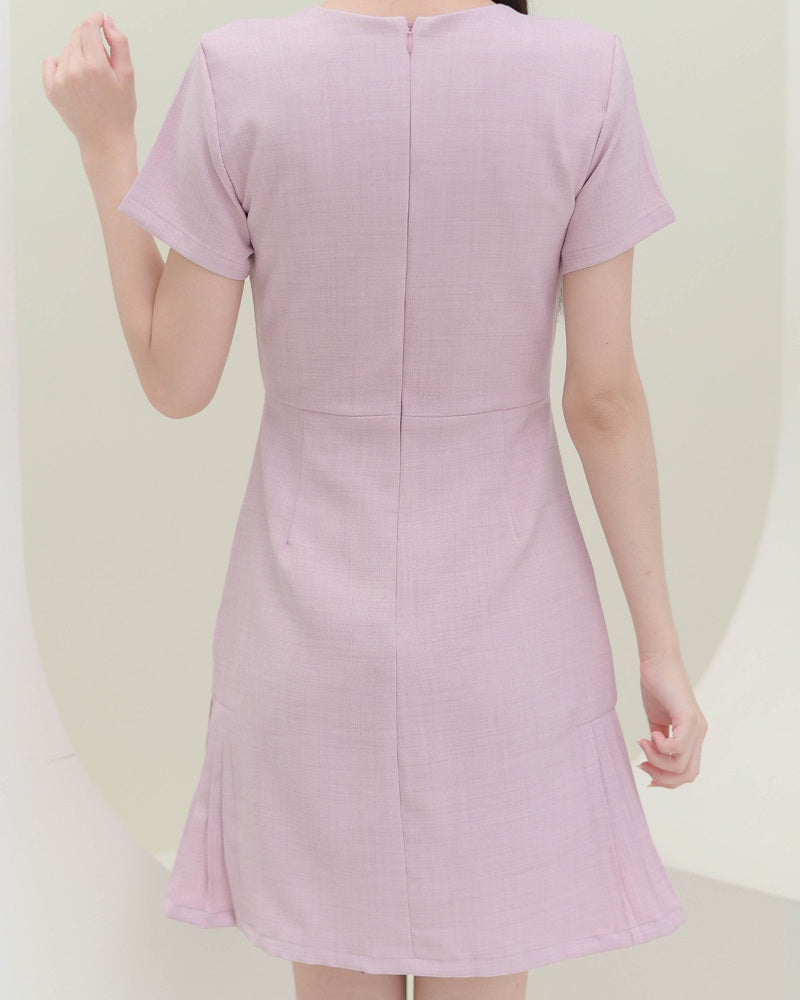 CB687 Nuna Dress -氣質圓領麻質布料連身裙- Pink 粉紅色
