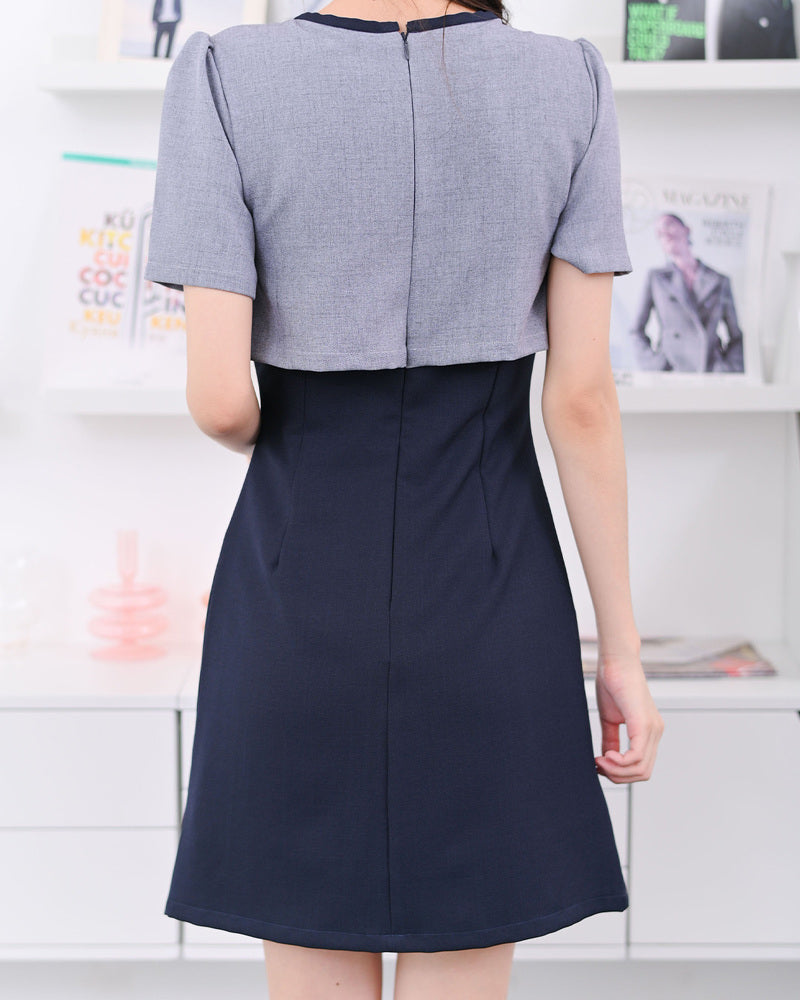 Olivia Dress - 拼色設計小外套連身裙- Navy 海藍色 (CB692)